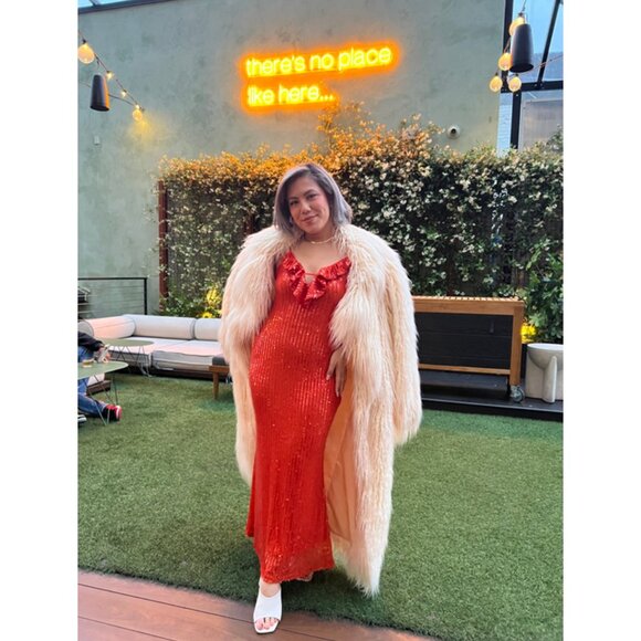 ANTHROPOLOGIE  If By Sea Sequin Slip Midi Dress in Orange Size Large - Picture 4 of 14